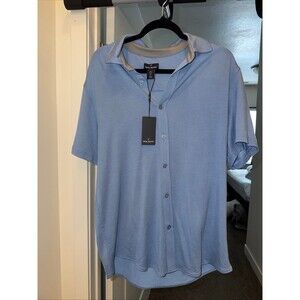 NWT Daniel Hechter Paris Men’s Large Short-Sleeve Knit Button-Up - Light Blue